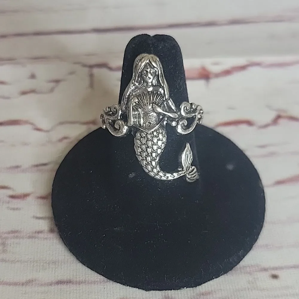 Silvertone Adjustable Mermaid Ring Size 7.5 + - Picture 7 of 7
